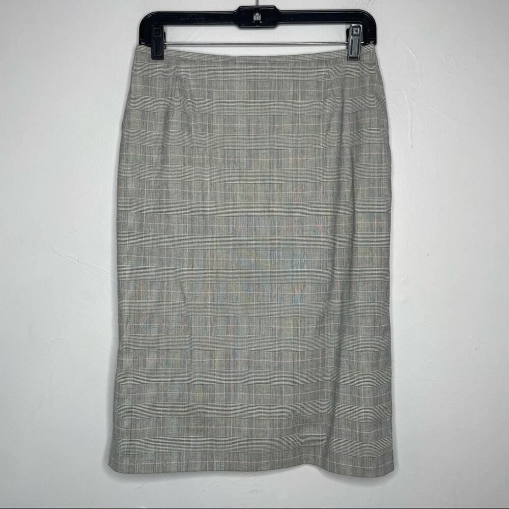 ESCADA Wool Silk Pencil Skirt Womens 6 Herringbone Plaid Old Money Quiet Luxury